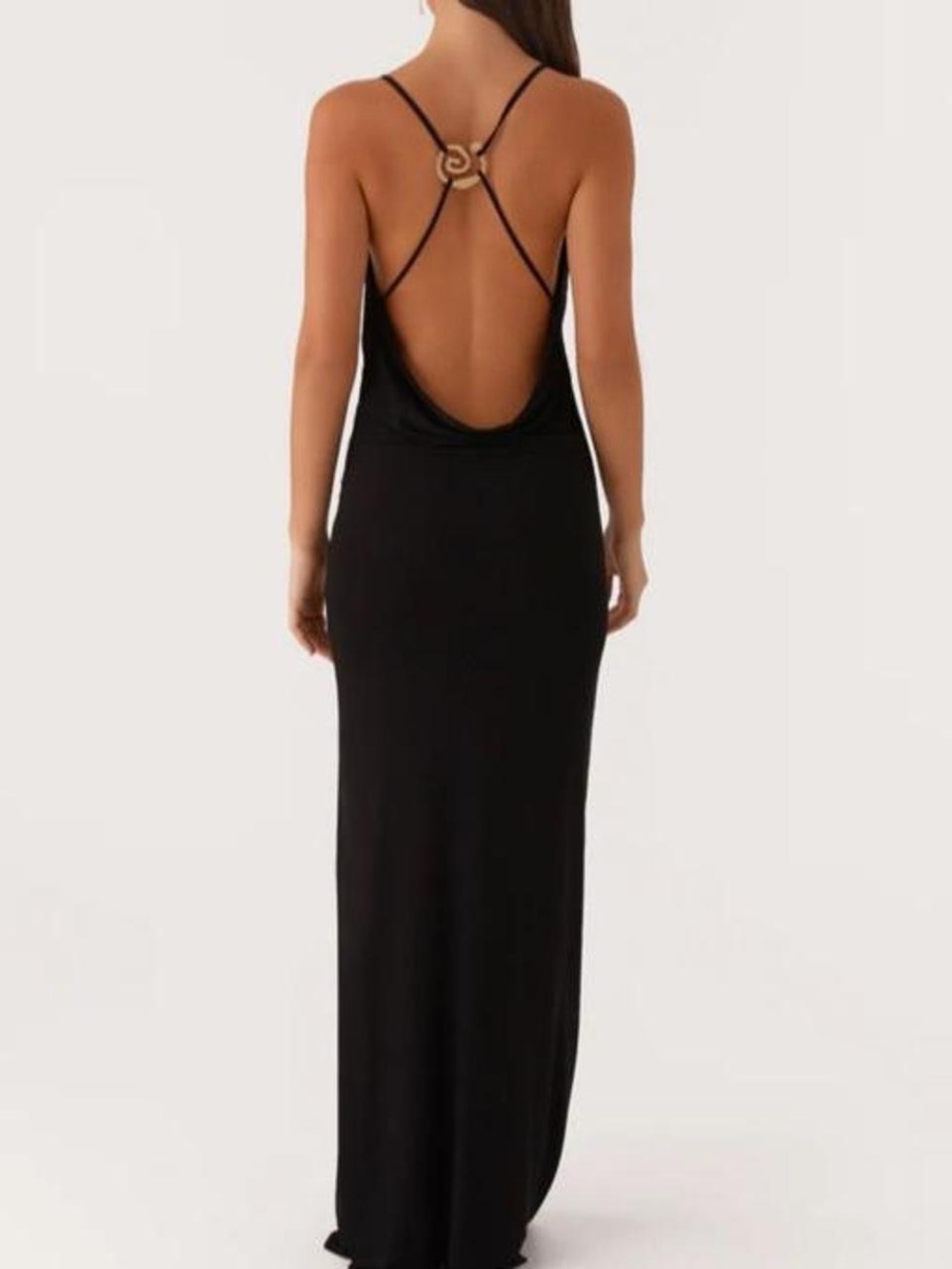 Black maxi dress with cowl neck and spaghetti straps - Picture 3 of 6